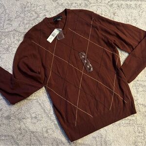 NWT Mens Attention Argyle Sweater Small Reddish Brown